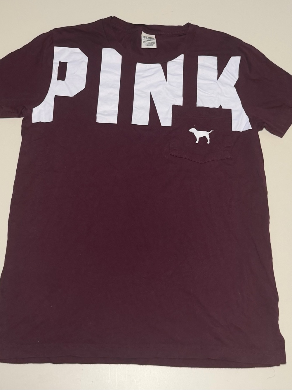 PINK Victoria's Secret Short Sleeve Logo Tee in Deep Wine with White Logo